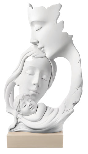 SCULTURA FAMIGLIA IN MARMORINO CON BASE NOCCIOLA (h.18cm)