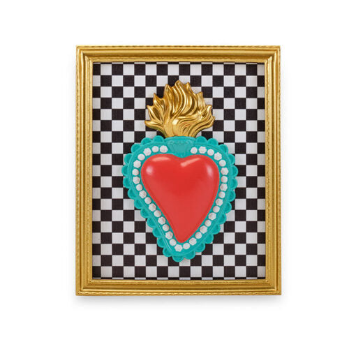 CORNICE RETTANGOLARE CON SACRO CUORE QUADRETTI SU FONDO BIANCO/NERO (22x18cm)