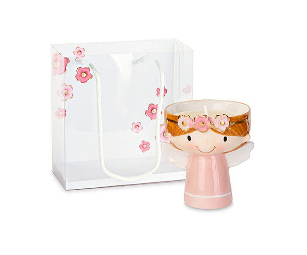 ANGIOLETTO IN CERAMICA ROSA CON CANDELA+ SHOPPER (7,5x9,5cm)