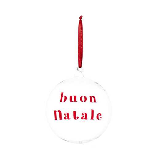 PALLINA IN VETRO TRASPARENTE CON GRAFICA IN ROSSO ',BUON NATALE', (diam.15cm)