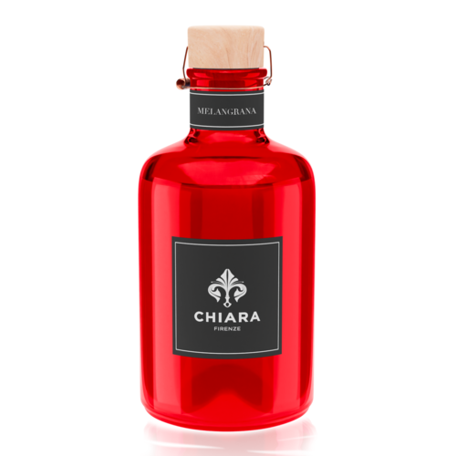 BOTTIGLIA IN VETRO SEMITRASPARENTE 500ML-MELANGRANA CON ASTUCCIO E BACCHETTE