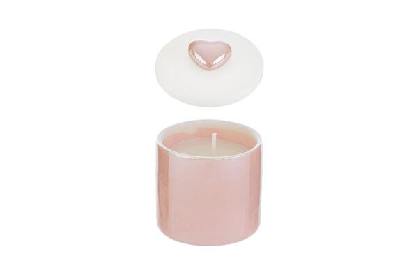 SCATOLA IN PORCELLANA ROSA CON CANDELA SOIA C/ASTUCCIO (6,5x6,5xh.7cm)