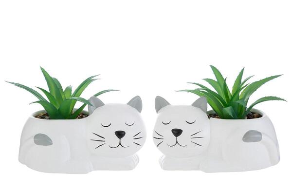 VASETTO GATTINO CON PIANTINA IN CERAMICA- 2 MODELLI ASSORTITI (16x10xh.13cm) C/SHOPPER 156574