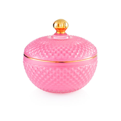 SCATOLA GRANDE CIPRIA IN VETRO E POMELLO DORATO (12x12xh.11cm)