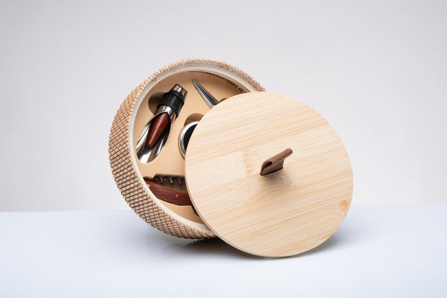 SCATOLA IN BAMBU', CON ATTREZZI VINO