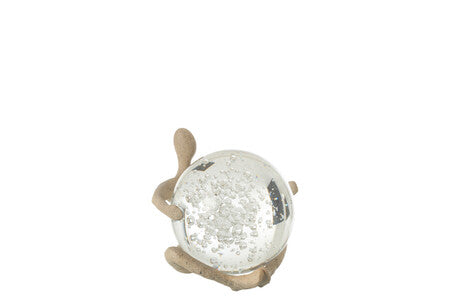 STATUA IN PASTA DI CERAMICA BEIGE CON SFERA IN CRISTALLO (13x11,5x11,5cm)
