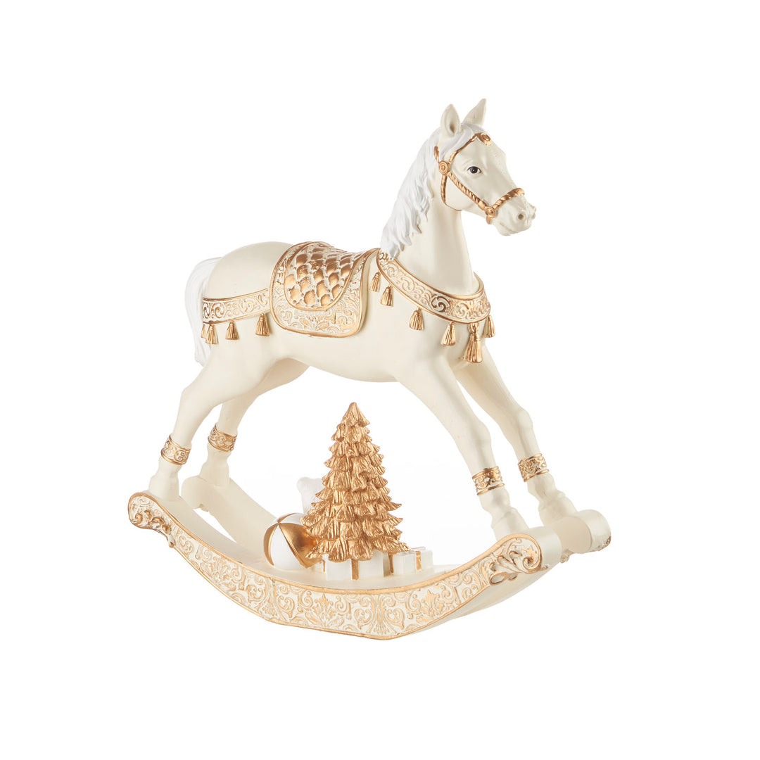CAVALLO A DONDOLO GRANDE BIANCO E ORO