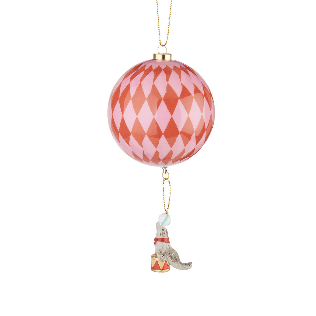 SFERA IN VETRO ROMBI ROSSO E ROSA