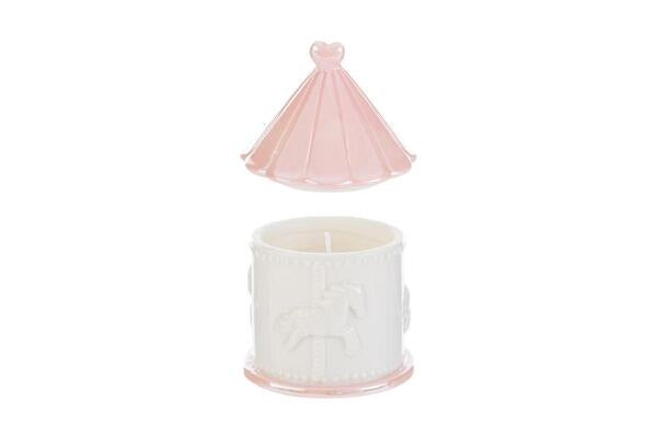 GIOSTRINA IN PORCELLANA ROSA CON CANDELA SOIA ALL',INTERNO C/ASTUCCIO (8x8xh12cm)