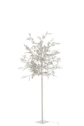 Albero Foglie Paillette + Led Metallo Argento Large (70X70X180CM)