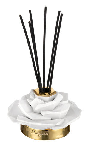 PROFUMATORE ROSA BIANCA IN MARMORINO CON BASE ORO (diam.11cm)