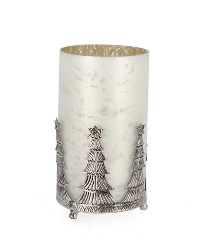 PORTA CANDELA IN VETRO BIANCO OPACO (h.18.5cm)