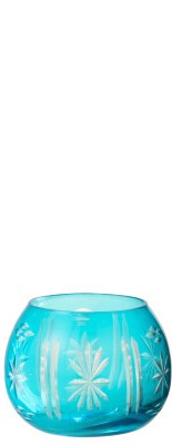 PORTA T-LIGHT ROTONDO IN VETRO TURCHESE (diam.9x6,5cm)