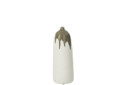 VASO BOTTIGLIA IN CERAMICA VERDE OLIVA/BIANCO (18x18x47cm)