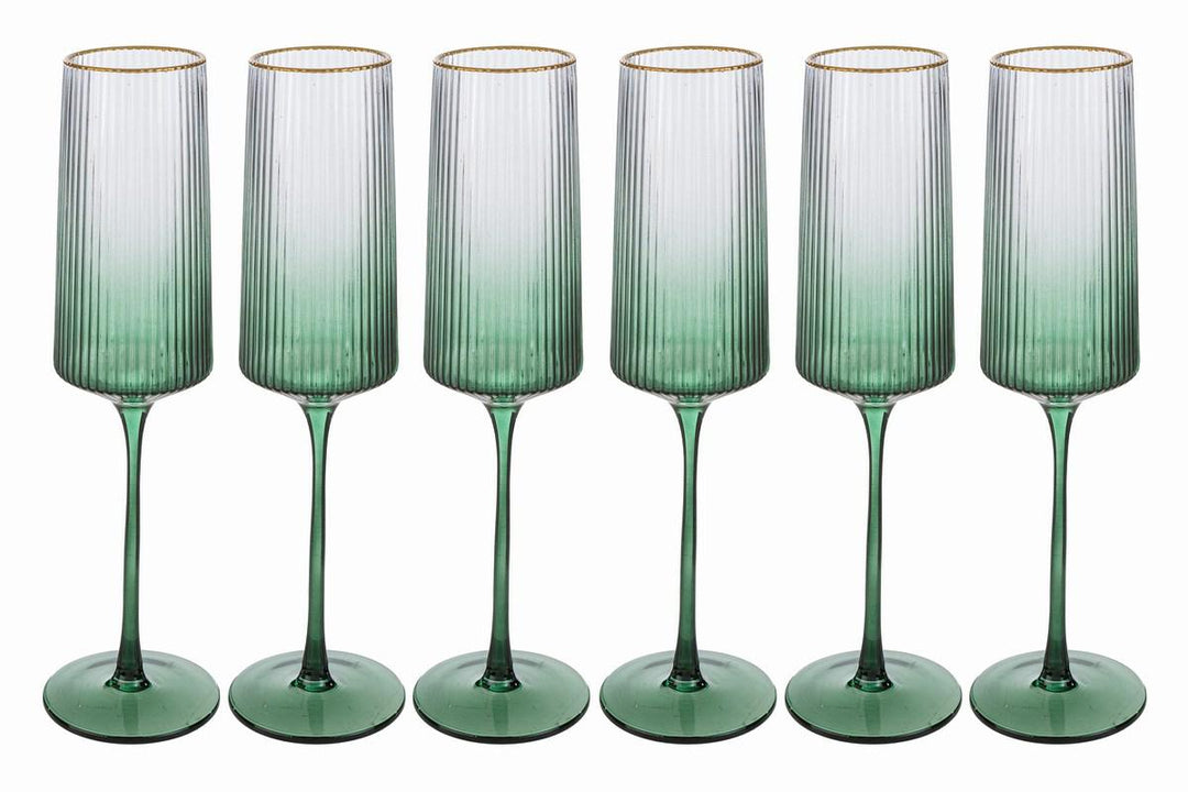 SET 6 PZ FLUTE IN VETRO VERDE