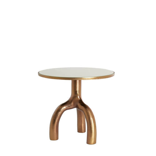 TAVOLINO IN METALLO IN MARRONE BRONZATO LUCIDO CON PIANO IN VETRO (Ø50x45,5 cm)