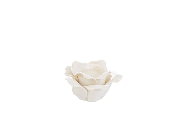 CANDELA PROFUMATA A FORMA DI ROSA IN PORCELLANA BIANCA (7.5x7.5xh.4cm)