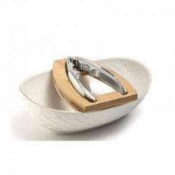 SET CIOTOLA IN PORCELLANA BIANCA CON FILO ORO+SCHIACCIANOCI (30x16x8cm)