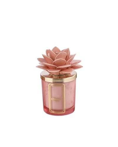 CANDELA PROFUMATA CON TAPPO GARDENIA IN CERAMICA DI CAPODIMONTE PESCA (200g)