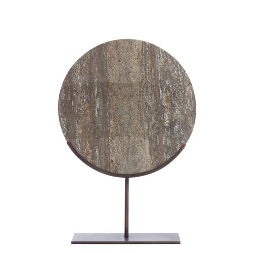 SOPRAMMOBILE IN MARMO MARRONE SU BASE ORO IN METALLO (25,5x10x38,5 cm)