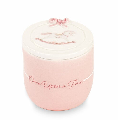 CANDELA IN CERAMICA CON CAVALLINO ROSA CON SCATOLA (d.6xh.6cm)