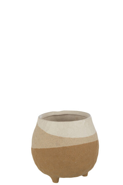 PORTAVASI CON PIEDI INTERAMENTE IN CERAMICA BEIGE/MARRONE CHIARO (18,5x18,5xh.18cm)