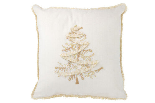 CUSCINO IN TESSUTO CON DECORO ALBERO DI NATALE BIANCO/ORO ( 45x45cm)
