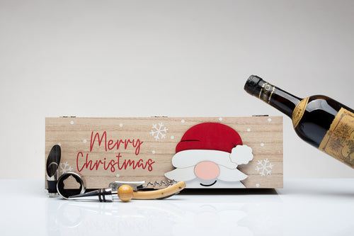 SCATOLA IN LEGNO CON DECORO BABBO NATALE CON BOTTIGLIA DI VINO