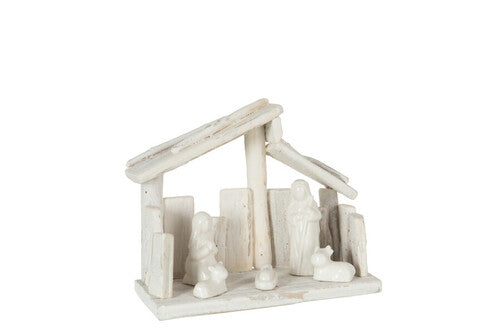 PRESEPE CON TETTO INCLINATO IN LEGNO E CERAMICA (22.5x10xh.20cm)