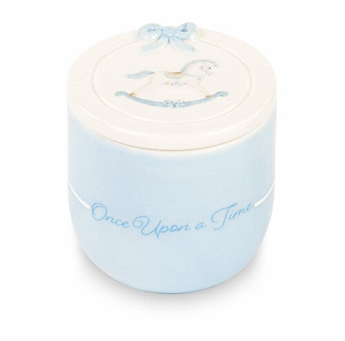 CANDELA IN CERAMICA CON CAVALLINO AZZURRO CON SCATOLA (d.6xh.6cm)