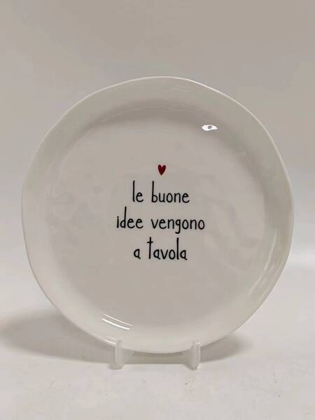 SET 2 PIATTI DESSERT IN GRES PORCELLANATO BIANCO "LE BUONE IDEE VENGONO A TAVOLA" IN NERO EFFETTO ORGANICO (diam.21cm)
