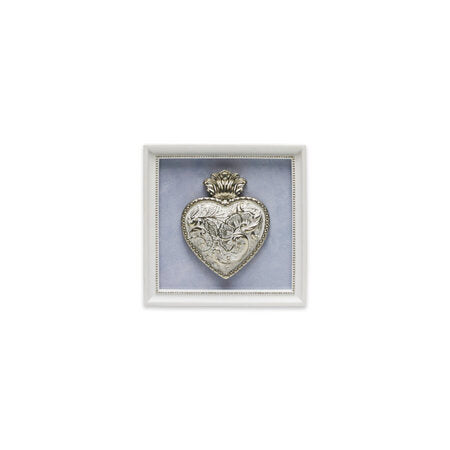 CORNICE QUADRATA IN LEGNO BIANCA CON SFONDO AZZURRO E CUORE SACRO (13x13cm)