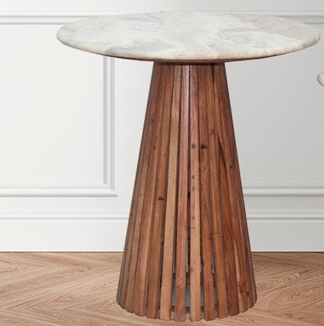 Tavolino con base in legno e piano in marmo
