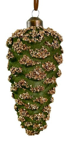 DECORAZIONE PIGNA IN VELLUTO VERDE CON GLITTER ORO SMALL