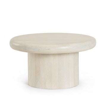 TAVOLINO ROTONDO BASSO IN LEGNO DI MANGO NATURALE, RIVESTIMENTO IN NITROCELLULOSA (Ø75a - 40h)