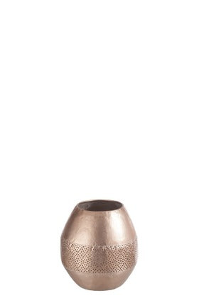 VASO PORTA CANDELE CON BUCHI METALLO ORO ROSA 19X19X20cm