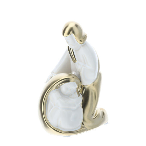 SACRA FAMIGLIA IN GRES BIANCO/ORO 12.5CM CON SCATOLA REGALO