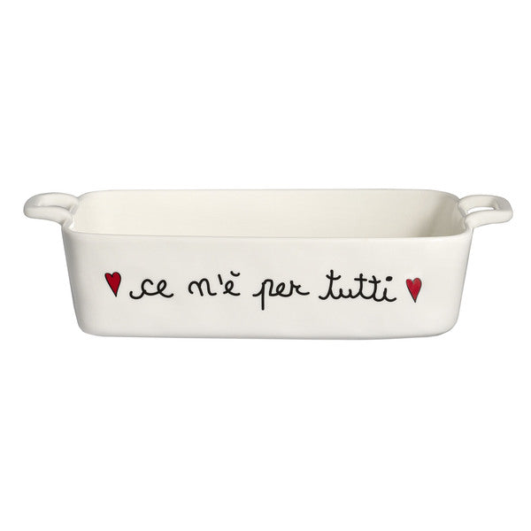 PIROFILA CON MANICI IN GRES BIANCA CON SCRITTA 'CE N'E' PER TUTTI' (30x22cm)
