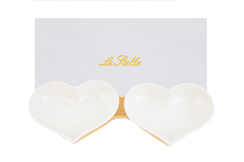 SET 2 CIOTOLE CUORE IN PORCELLANA BIANCA CON PIANO IN LEGNO (25.5x10.5xh.4cm)CON ASTUCCIO