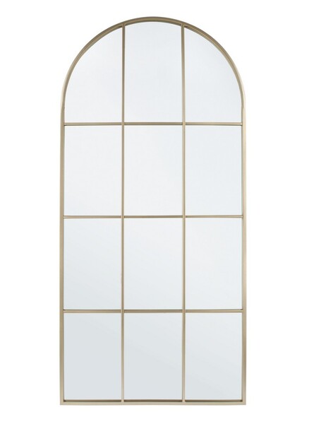 SPECCHIO CON RIQUADRI IN METALLO ORO, PROVVISTO ANCHE DI PIEDISTALLO PER REGGERSI (80x2,5x170h)