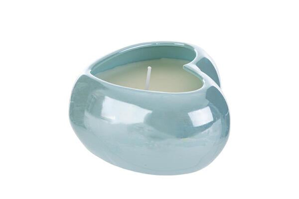 CUORE IN PORCELLANA CELESTE CON CANDELA SOIA (11x10xh.5,5cm) C/SHOPPER 13693