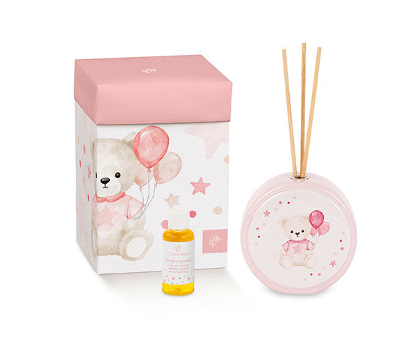 DIFFUSORE IN PORCELLANA CON DECORO ORSETTO ROSA (50ml-h.9cm)+SCATOLA