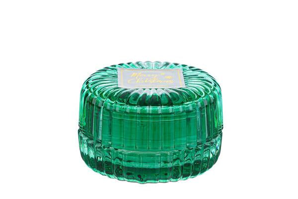 CANDELA IN SCATOLA DI VETRO VERDE