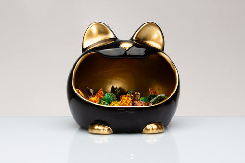 GATTOMATTO PORTATUTTO IN CERAMICA NERO/ORO (diam.14cm)