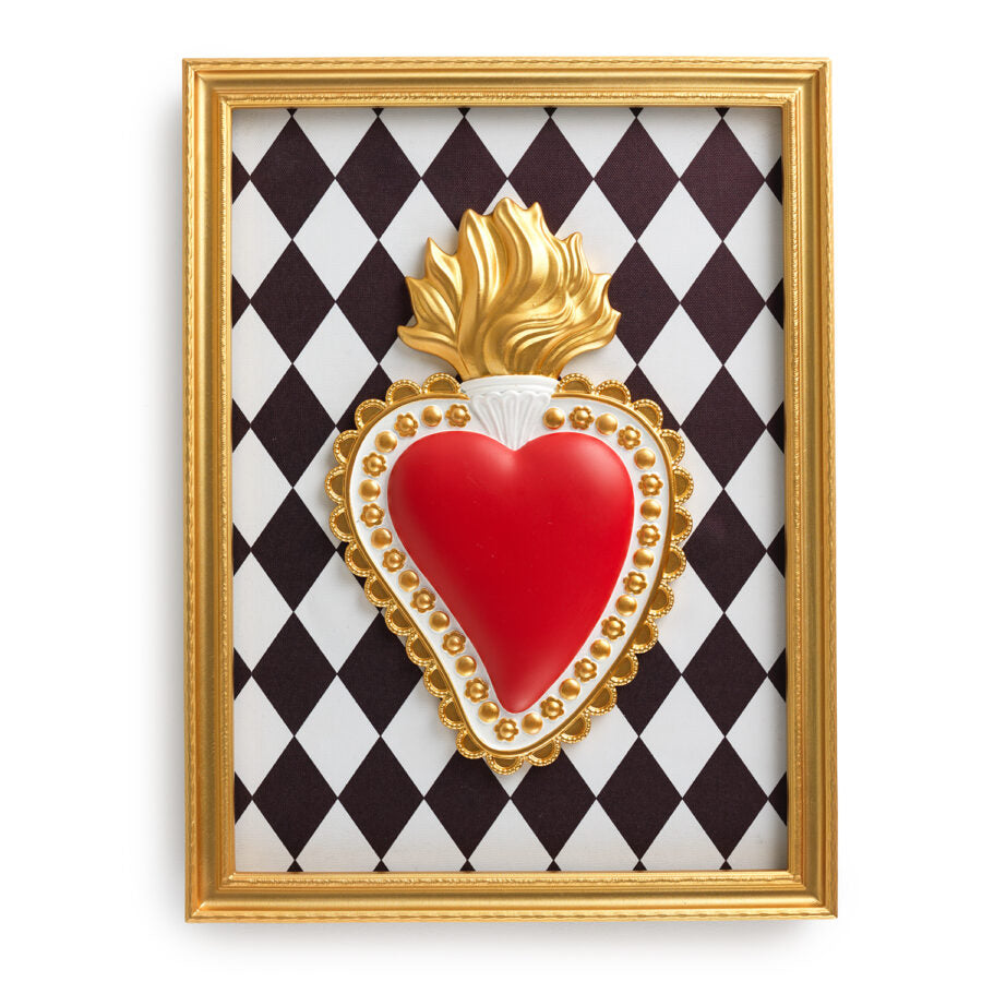 CORNICE RETTANGOLARE ORO CON CUORE ROSSO E ROMBI