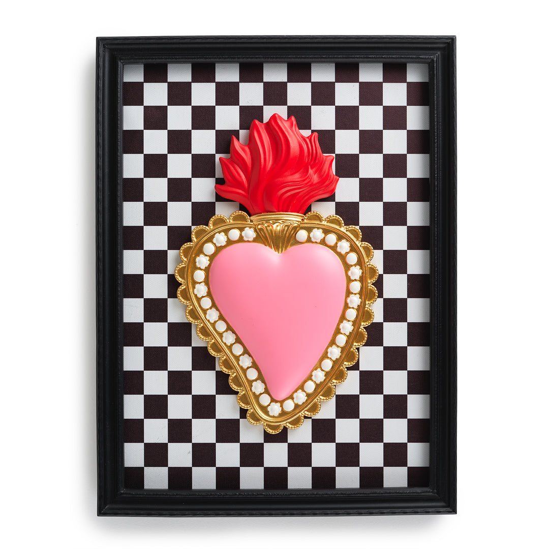 CORNICE RETTANGOLARE NERA CON CUORE ROSA E ROMBI