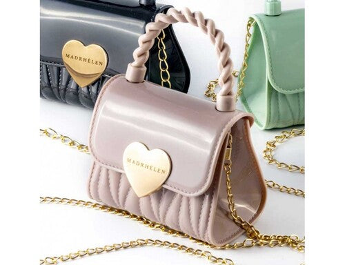 BORSETTA LUCIDA BIANCO ROSA SKY CON CUORE ORO-FASHION BAG (10x7x14cm)