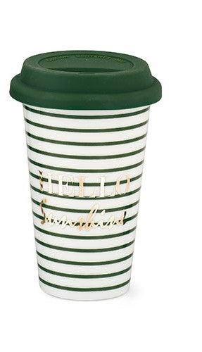 MUG A RIGHE DOPPIO STRATO IN CERAMICA VERDE/BIANCA(10xh.15cm)