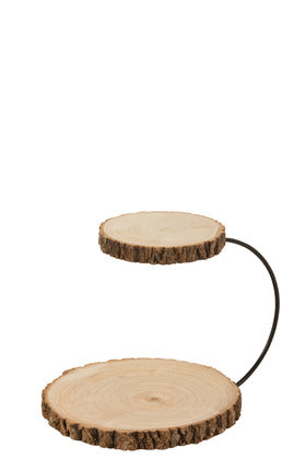 Vassoio 2 Livelli Rotondo Incurvato Legno Paulownia Naturale