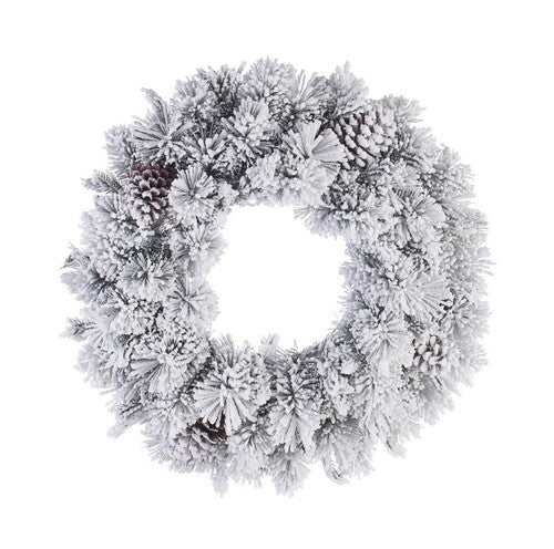 GHIRLANDA NATALIZIA CON AGHI DI PINO INNEVATA CON DECORAZIONE PIGNE (Ø60cm)